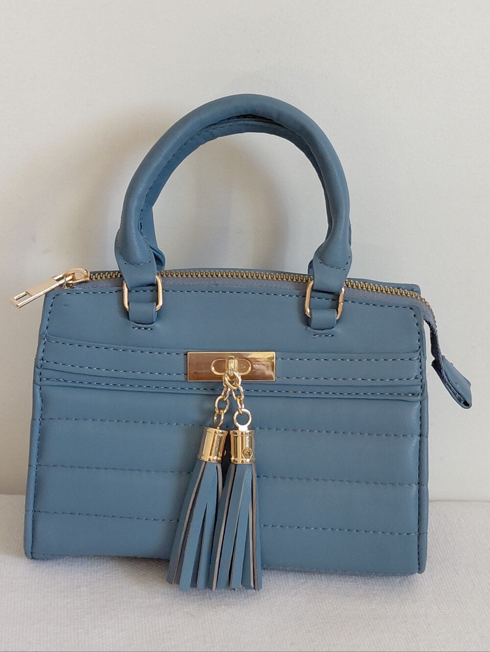 Blue Gold Quilted Mini Handbag Tassels